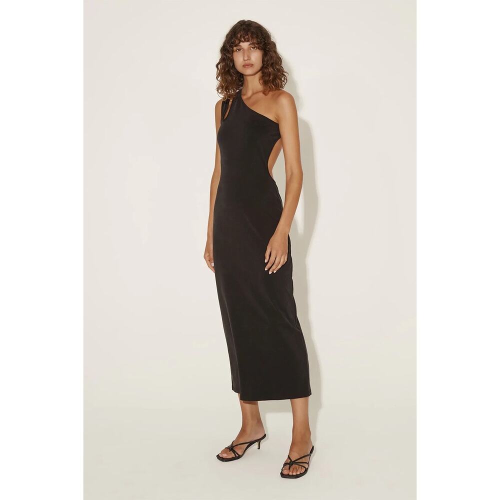 Hansen & Gretel Suvari Black One Shoulder Cut Out Jersey Midi Dress Size Large